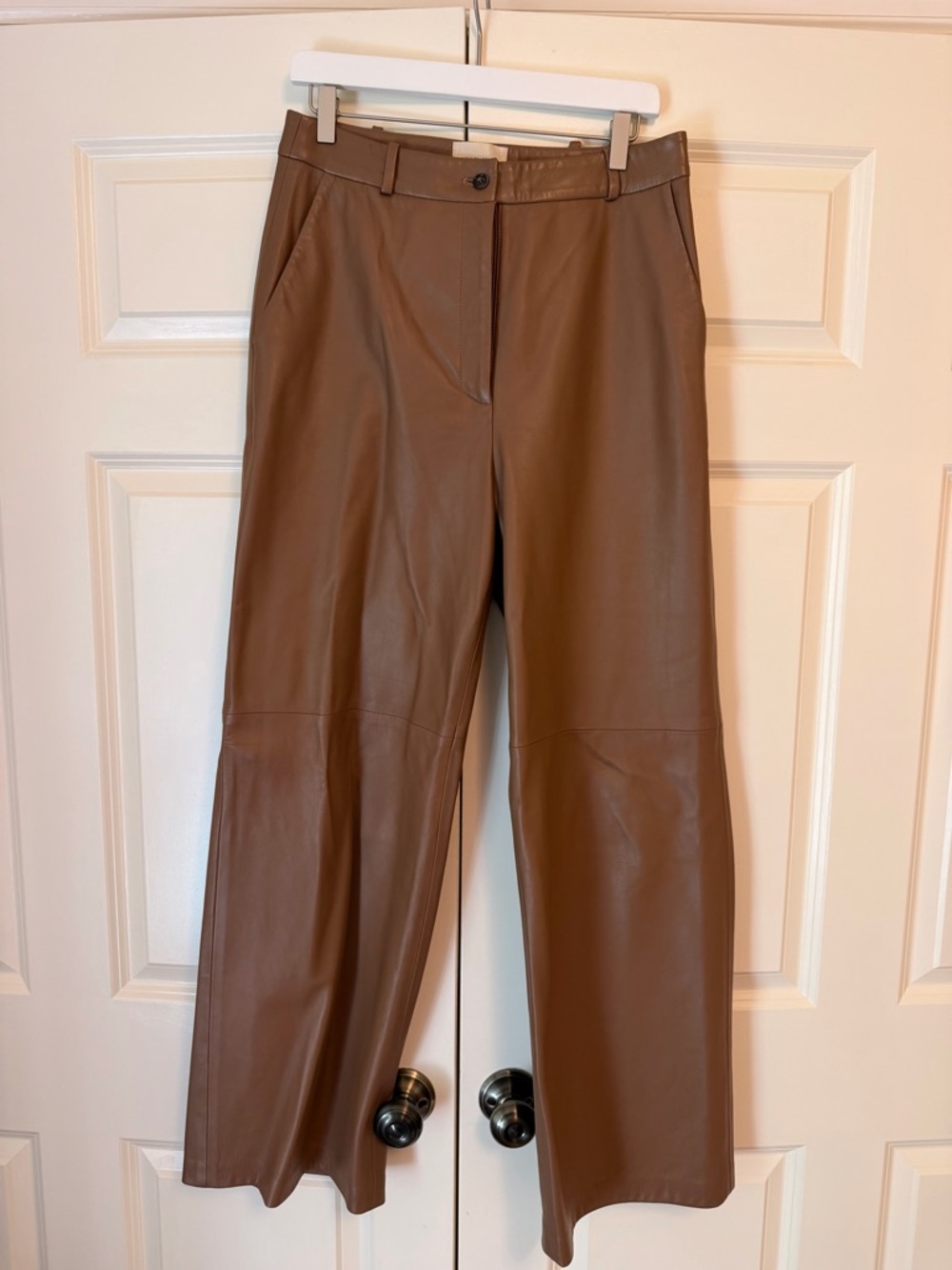 Loulou Studio Brown 100% Leather Straight-Leg Pants